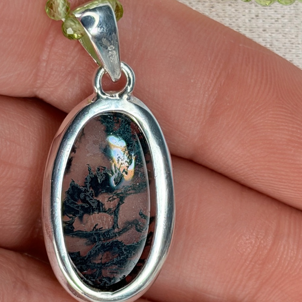 AAA Moss Agate Pendant • Solid 925 Sterling Silver • India - Picture 7 of 8
